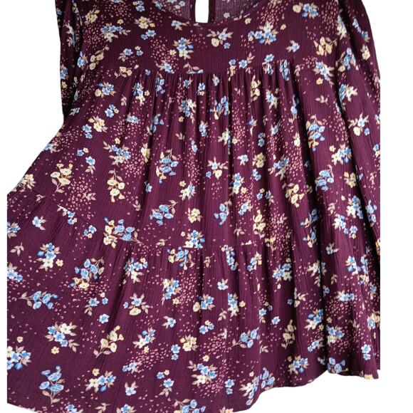NEW TORRID Blouse Top 2X‎ Tiered Floral Boho Peasant Flowy Cottagecore Burgundy - Picture 1 of 11